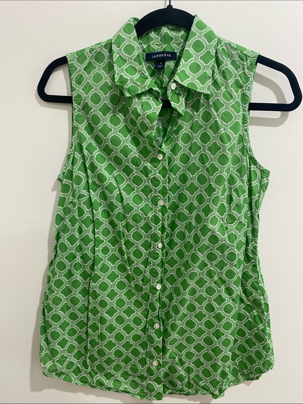 Lands' End Bright Green Sleeveless Button-Front Blouse